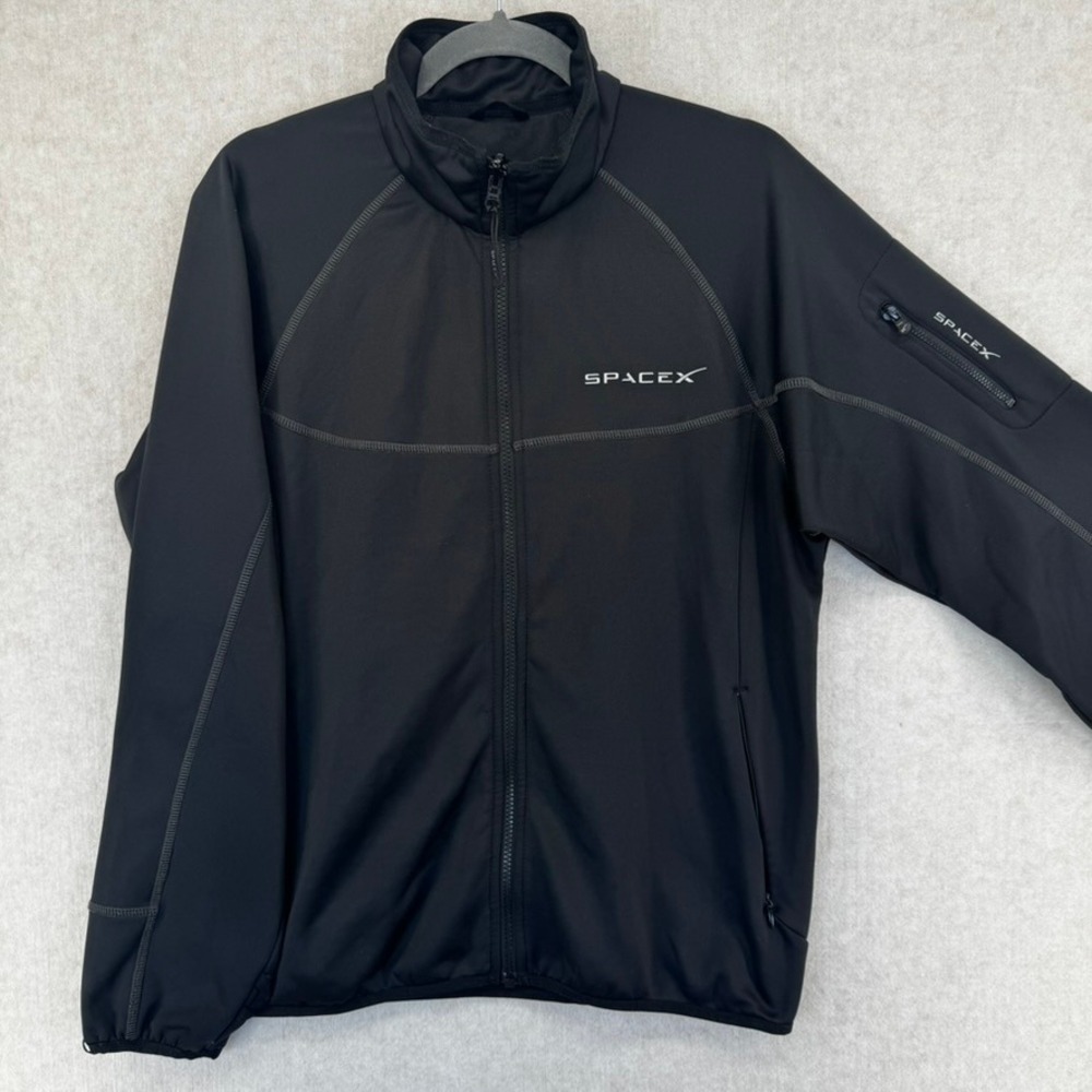 SpaceX Mens Black Full Zip Softshell Jacket Small S Logo Tech Outerwear